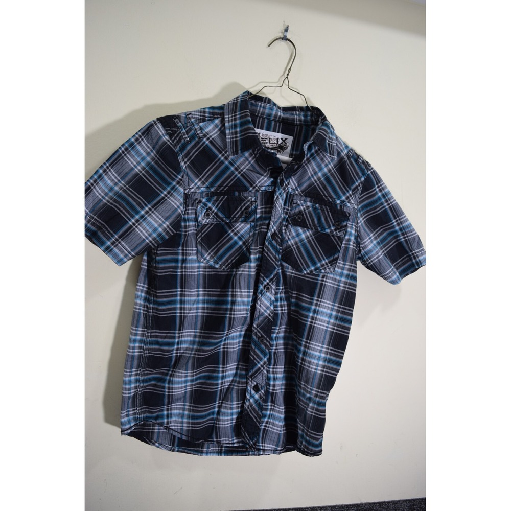 Helix Boys M Dark Gray Multicolor Plaid Short Sleeve Button Up Casual Shirt